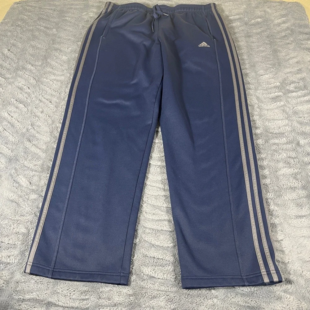 Adidas‎ Climawarm Mens XL Navy Blue Grey 3-Stripes Fleece Lined Track Pants